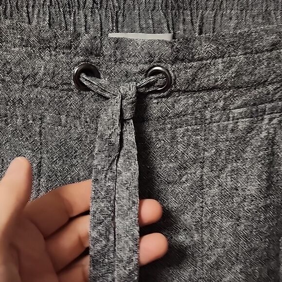 Van Heusen womens linen blend pants pull on comfort grey white tie sz 12 office - Picture 2 of 7